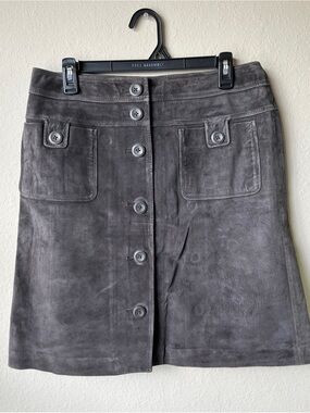 Ann Taylor LOFT Gray Suede Button-Front A-Line Skirt